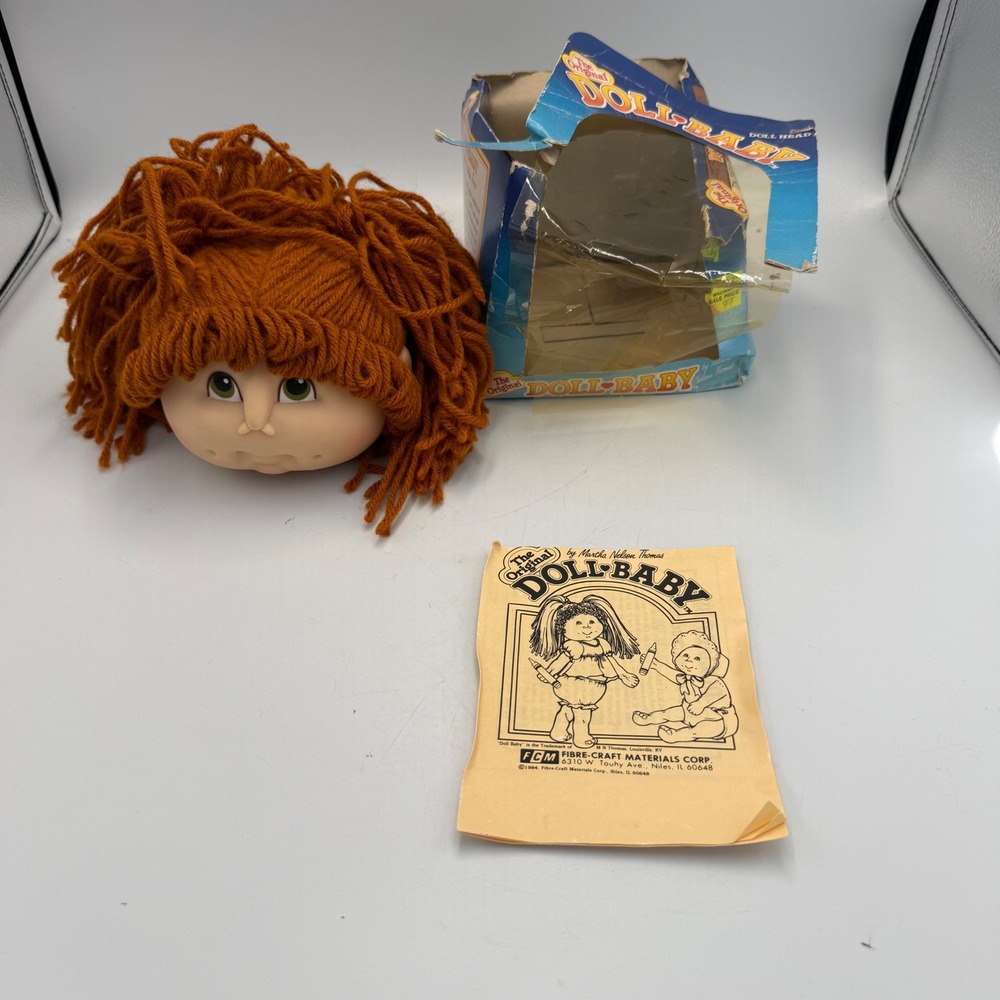 Vintage 1984 Martha Nelson Thomas Doll Baby Head 3108 Rusty Red Pigtail Baby Box